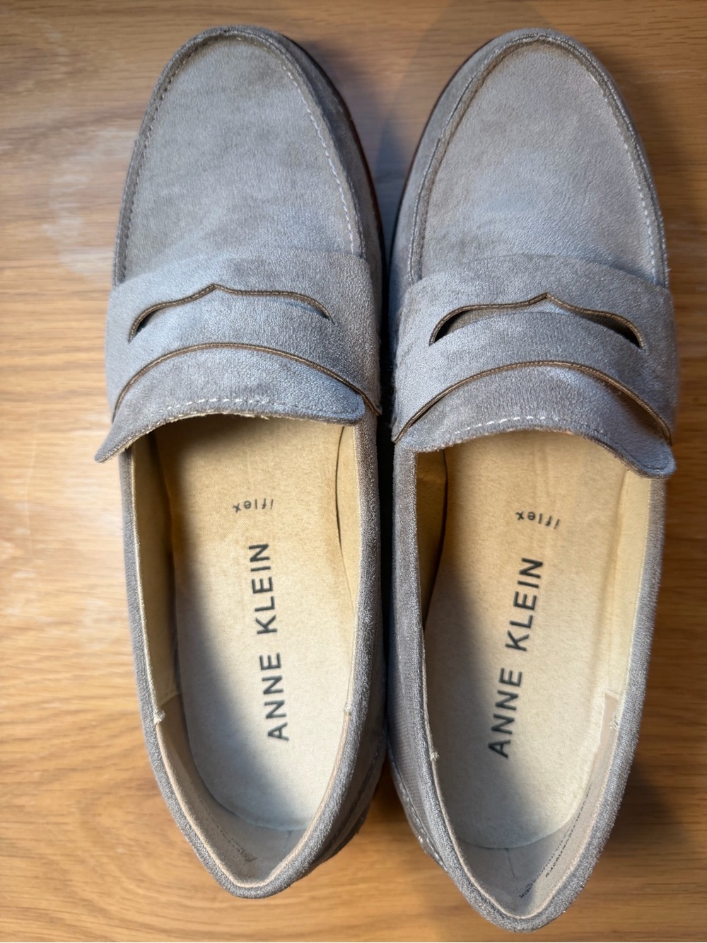 Anne Klein Taupe Suede Penny Loafers - Neutral Taupe